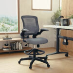 Mid-Back Mesh Ergonomic Drafting Chair with Foot Ring and Flip-Up Arms