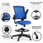 Mid-Back Mesh Ergonomic Drafting Chair with Foot Ring and Flip-Up Arms - Image 25