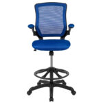 Mid-Back Mesh Ergonomic Drafting Chair with Foot Ring and Flip-Up Arms - Image 32