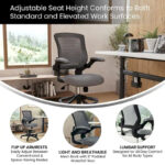 Mid-Back Mesh Ergonomic Drafting Chair with Foot Ring and Flip-Up Arms - Image 37