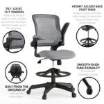 Mid-Back Mesh Ergonomic Drafting Chair with Foot Ring and Flip-Up Arms - Image 38