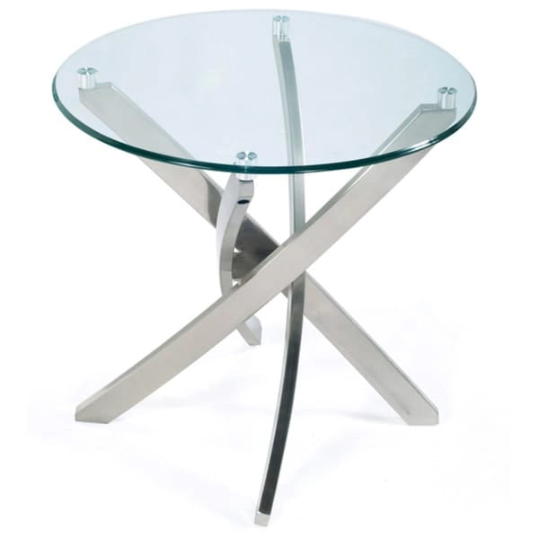9320441708703_559780 Zila Contemporary Brushed Nickel Round End Table with Glass Top - Image 1