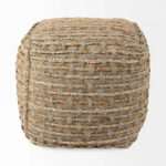 Binita Grey / Brown Hemp Wool & Cotton Square Pouf - Image 2