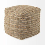 Binita Grey / Brown Hemp Wool & Cotton Square Pouf - Image 3