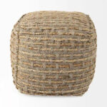 Binita Grey / Brown Hemp Wool & Cotton Square Pouf - Image 4