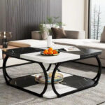 39 Inche 2-Tier Square Coffee Table with Metal Frame for Living Room - Image 25