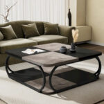 39 Inche 2-Tier Square Coffee Table with Metal Frame for Living Room - Image 26
