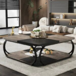 39 Inche 2-Tier Square Coffee Table with Metal Frame for Living Room - Image 10
