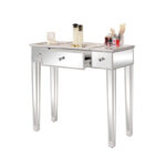 Mirrored Surface 1 Drawer Flip-up Desktop Writing Desk Vanity Desk Silver - Image 2