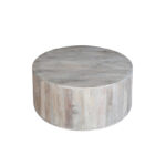 36 Inch Coffee Table, Handcrafted Drum Shape, Washed White Mango Wood - Image 3