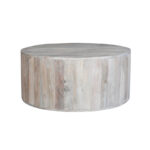36 Inch Coffee Table, Handcrafted Drum Shape, Washed White Mango Wood - Image 4