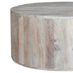 36 Inch Coffee Table, Handcrafted Drum Shape, Washed White Mango Wood - Image 5