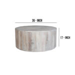 36 Inch Coffee Table, Handcrafted Drum Shape, Washed White Mango Wood - Image 10