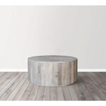 36 Inch Coffee Table, Handcrafted Drum Shape, Washed White Mango Wood - Image 11