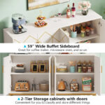 White Gold Buffet Cabinet with Storage Kitchen Sideboard Storage - Image 5