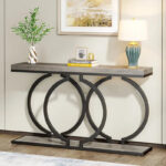 Gold Console Table, 55 inch Faux Marble Entryway Table Narrow Long Sofa Table - Image 15