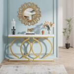 Gold Console Table, 55 inch Faux Marble Entryway Table Narrow Long Sofa Table - Image 2