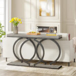 Gold Console Table, 55 inch Faux Marble Entryway Table Narrow Long Sofa Table - Image 7