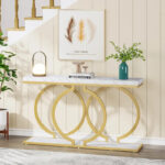 Gold Console Table, 55 inch Faux Marble Entryway Table Narrow Long Sofa Table - Image 11