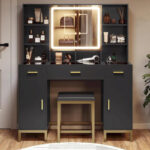 Makeup Vanity Set with Lights in 3 Colors Glass Desktop - Image 15