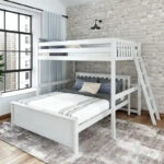 L-Shaped Full over Queen Solid Wood Bunk Bed with Ladder on End