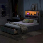 Wood Queen Size Hydraulic Platform Bed with Storage LED Headboard - Image 3
