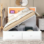 Wood Queen Size Hydraulic Platform Bed with Storage LED Headboard - Image 5