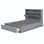 Wood Queen Size Hydraulic Platform Bed with Storage LED Headboard - Image 27