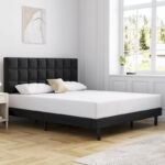 Bed Frame with Upholstered Headboard, Gray Metal Frame Wooden Slats Support. - Image 2