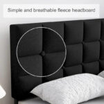 Bed Frame with Upholstered Headboard, Gray Metal Frame Wooden Slats Support. - Image 7