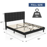 Bed Frame with Upholstered Headboard, Gray Metal Frame Wooden Slats Support. - Image 8