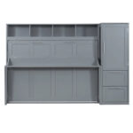 Queen Size Murphy Bed Wall Bed with Closet and Drawers,Gray - Image 3