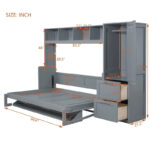 Queen Size Murphy Bed Wall Bed with Closet and Drawers,Gray - Image 7