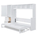 Queen Size Murphy Bed Wall Bed with Closet and Drawers,Gray - Image 14