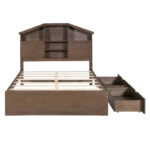Wood Platform Bed with House-shaped Storage Headboard and 2 Drawer - Image 6