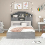 Wood Platform Bed with House-shaped Storage Headboard and 2 Drawer - Image 7