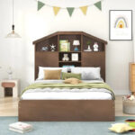 Wood Platform Bed with House-shaped Storage Headboard and 2 Drawer - Image 10