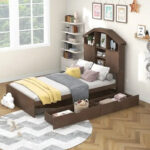 Wood Platform Bed with House-shaped Storage Headboard and 2 Drawer - Image 12