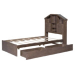 Wood Platform Bed with House-shaped Storage Headboard and 2 Drawer - Image 16