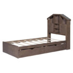 Wood Platform Bed with House-shaped Storage Headboard and 2 Drawer - Image 18