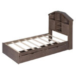 Wood Platform Bed with House-shaped Storage Headboard and 2 Drawer - Image 22