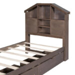 Wood Platform Bed with House-shaped Storage Headboard and 2 Drawer - Image 25