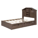 Wood Platform Bed with House-shaped Storage Headboard and 2 Drawer - Image 28