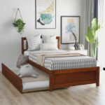 Twin size Platform Bed Wood Bed Frame with Trundle - Image 29
