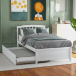 Twin size Platform Bed Wood Bed Frame with Trundle - Image 19