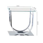 Tempered Glass Top End Table with U Shape Metal Frame, Chrome and Clear - Image 5