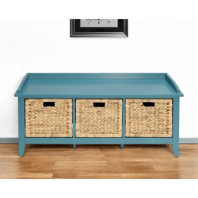 9413468160159_557085 HomeRoots 43 Teal Blue Solid Wood Storage Bench with Drawers - 43 - Image 1