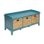 HomeRoots 43 Teal Blue Solid Wood Storage Bench with Drawers - 43 - Image 3