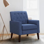 Linen Accent Chair Comfy Living Room Chair with Arms Upholstered Button Tufted Armchair Modern Arm Chairs - Image 6