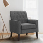 Linen Accent Chair Comfy Living Room Chair with Arms Upholstered Button Tufted Armchair Modern Arm Chairs - Image 9